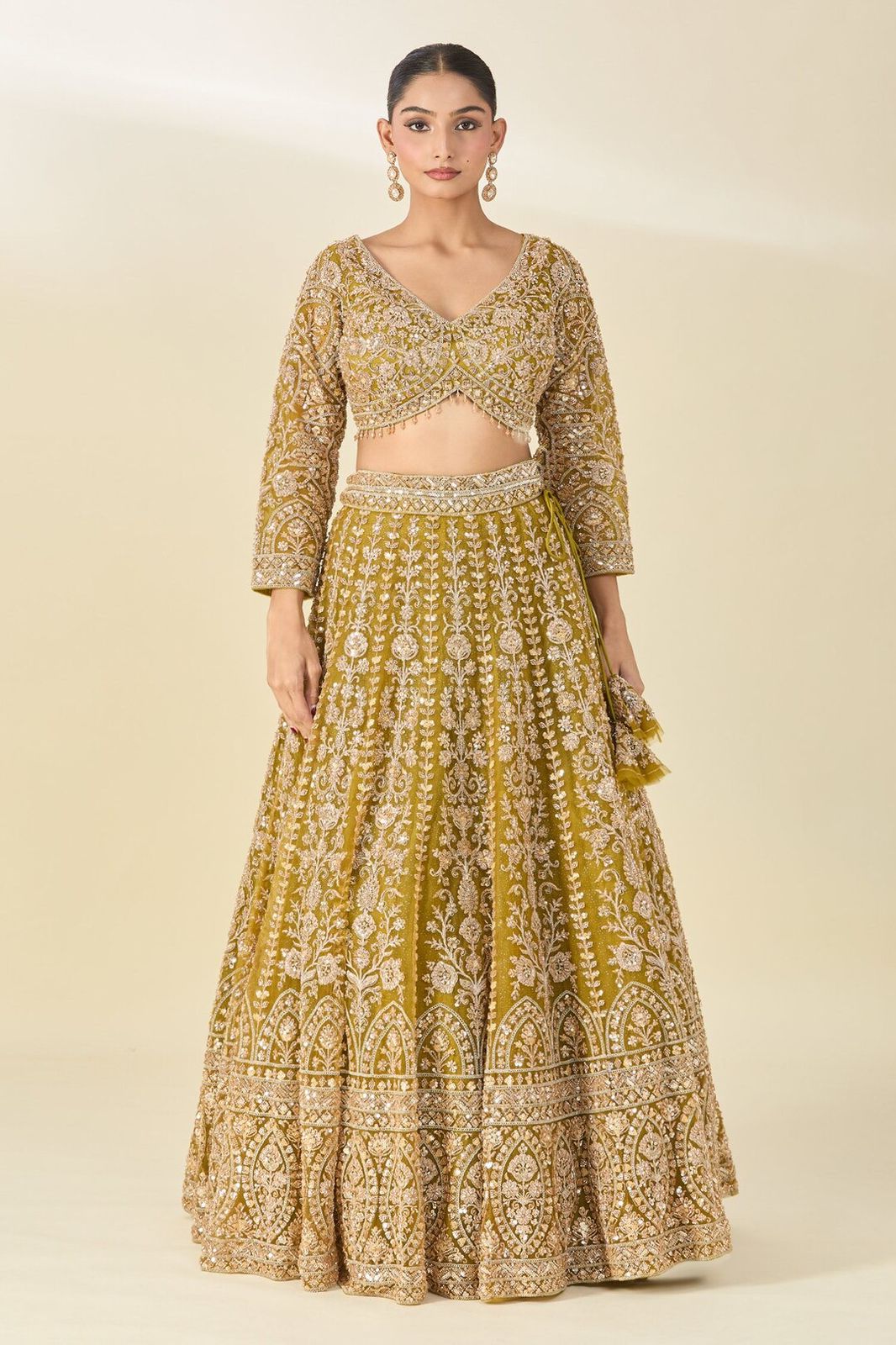 Mustard Yellow Heavy Embroidery, Dori & Sequins Work Premium Butterfly Net Designer Bridal Lehenga Choli Set