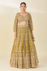 Mustard Yellow Heavy Embroidery, Dori & Sequins Work Premium Butterfly Net Designer Bridal Lehenga Choli Set