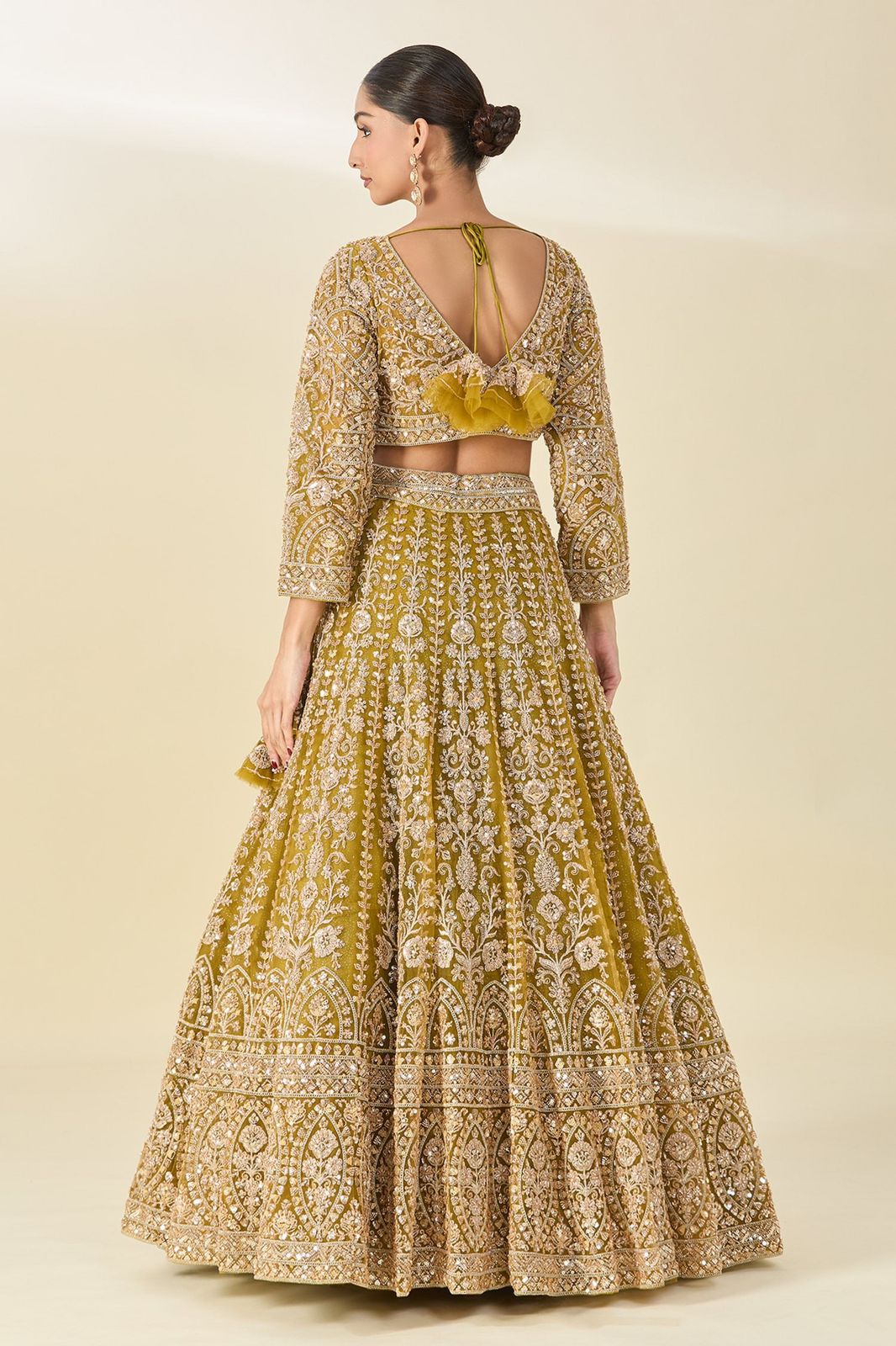 Mustard Yellow Heavy Embroidery, Dori & Sequins Work Premium Butterfly Net Designer Bridal Lehenga Choli Set