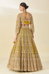 Mustard Yellow Heavy Embroidery, Dori & Sequins Work Premium Butterfly Net Designer Bridal Lehenga Choli Set