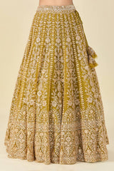 Mustard Yellow Heavy Embroidery, Dori & Sequins Work Premium Butterfly Net Designer Bridal Lehenga Choli Set