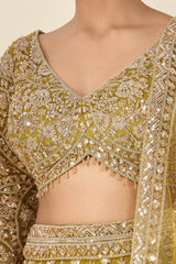 Mustard Yellow Heavy Embroidery, Dori & Sequins Work Premium Butterfly Net Designer Bridal Lehenga Choli Set