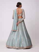 Sky Blue Heavy Foil Mirror, Coding & Embroidery Work Premium Rangoli Silk Designer Bridal Lehenga Choli Set