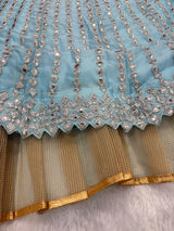 Sky Blue Heavy Foil Mirror, Coding & Embroidery Work Premium Rangoli Silk Designer Bridal Lehenga Choli Set