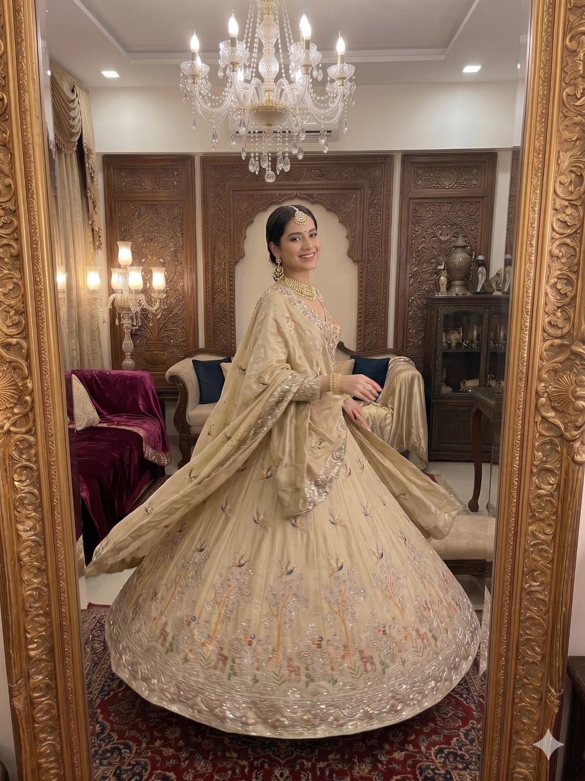 Off-White / Cream Heavy Embroidery, Cutwork Dori & Sequins Work Premium Rangoli Silk Designer Bridal Lehenga Choli Set