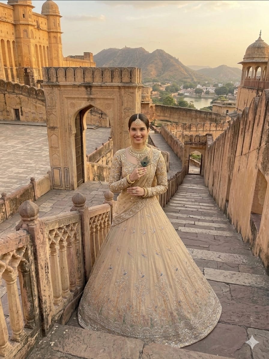 Off-White / Cream Heavy Embroidery, Cutwork Dori & Sequins Work Premium Rangoli Silk Designer Bridal Lehenga Choli Set
