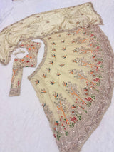 Off-White / Cream Heavy Embroidery, Cutwork Dori & Sequins Work Premium Rangoli Silk Designer Bridal Lehenga Choli Set