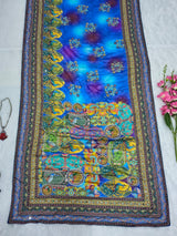 Royal Blue & Multi-Color Peacock Print Premium Chinon Silk Designer Saree with Gold Zari, Real Mirror & Chakri Diamond Work Set