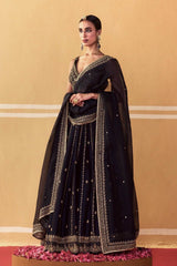 Black Heavy Embroidery, Dori & Sequins Work Premium Crape Silk Designer Bridal Lehenga Choli Set