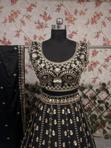 Black Heavy Embroidery, Dori & Sequins Work Premium Crape Silk Designer Bridal Lehenga Choli Set