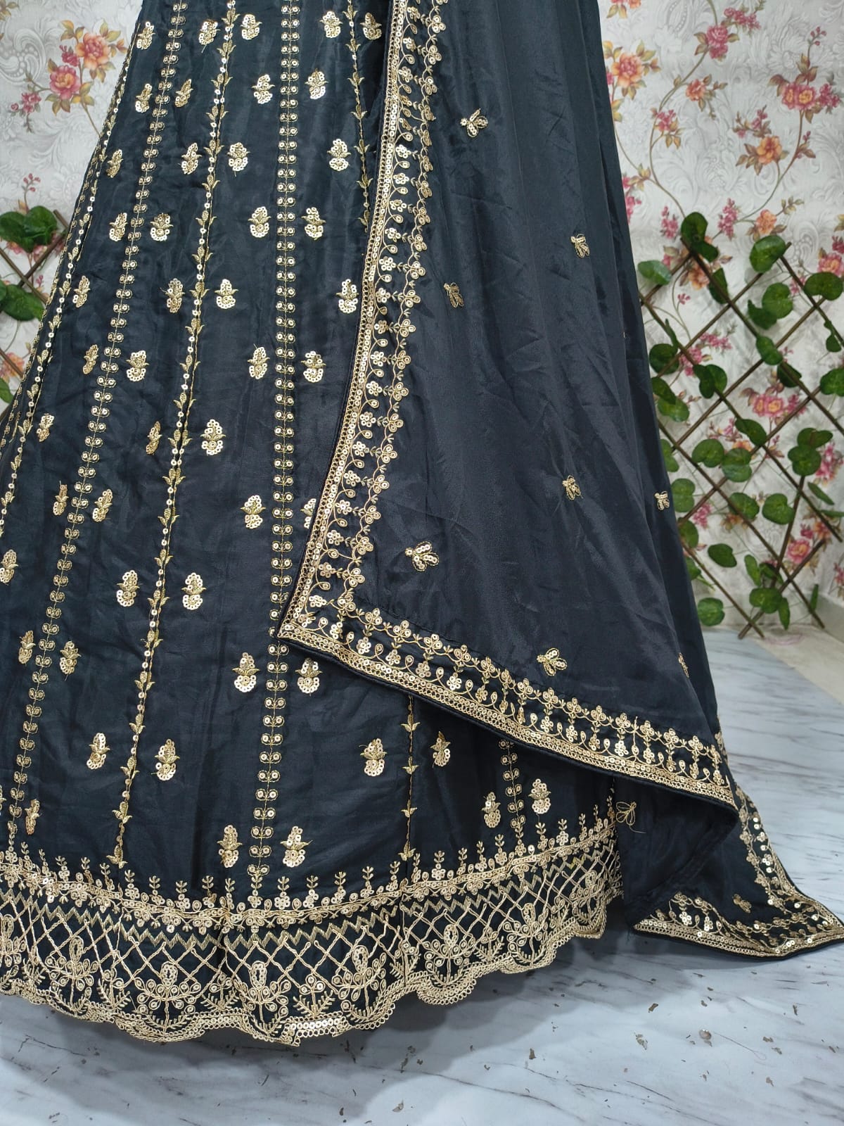 Black Heavy Embroidery, Dori & Sequins Work Premium Crape Silk Designer Bridal Lehenga Choli Set