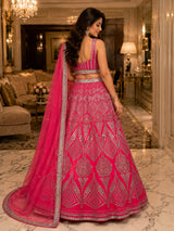 Magenta Pink Heavy Coding, Foil & Real Mirror Work Premium Malai Satin Silk Designer Bridal Lehenga Choli Set