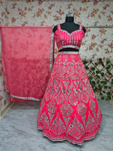 Magenta Pink Heavy Coding, Foil & Real Mirror Work Premium Malai Satin Silk Designer Bridal Lehenga Choli Set
