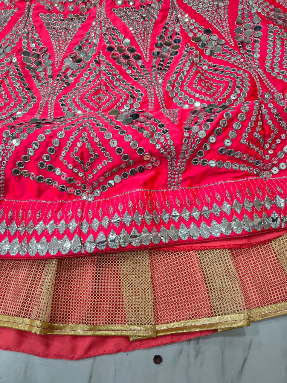 Magenta Pink Heavy Coding, Foil & Real Mirror Work Premium Malai Satin Silk Designer Bridal Lehenga Choli Set