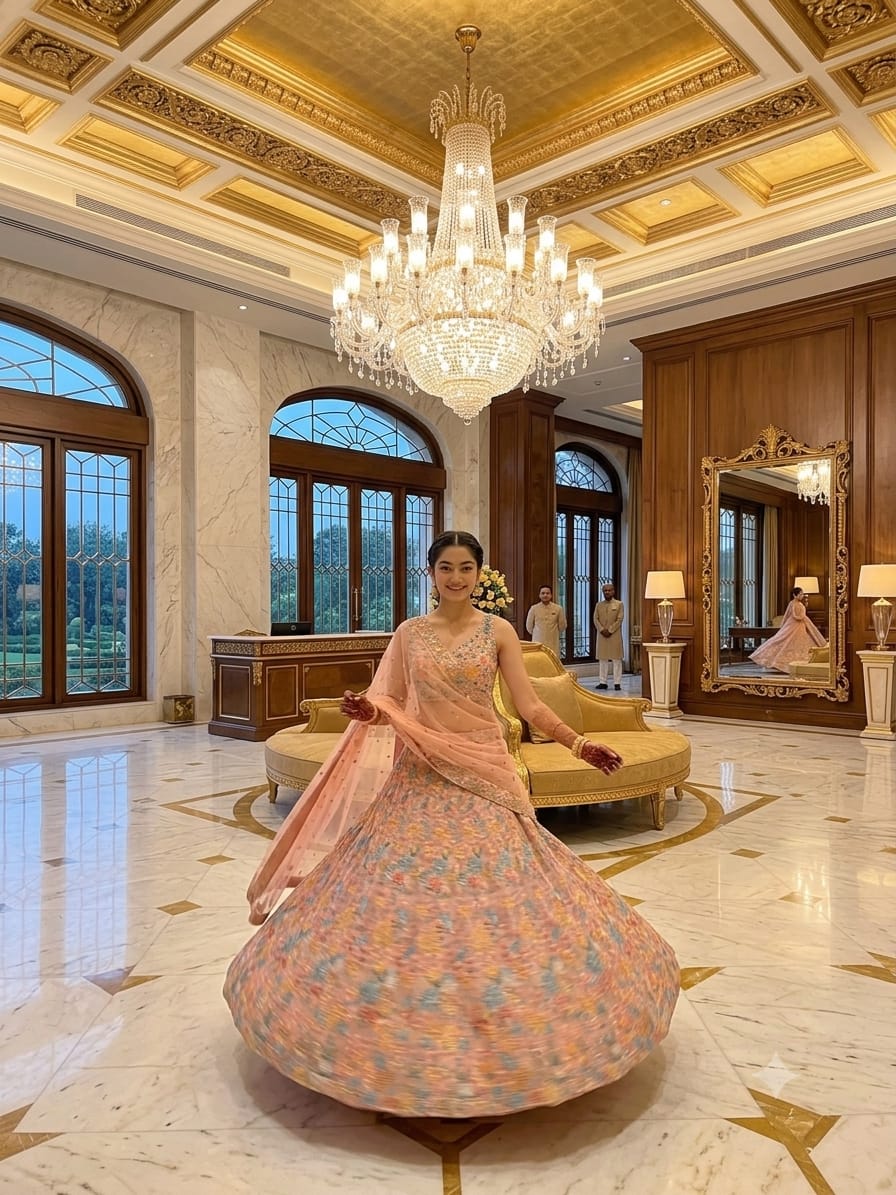 Peach Multi-Thread & Sequins Embroidered Butterfly Soft Net Designer Bridal Lehenga Choli Set