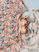 Peach Multi-Thread & Sequins Embroidered Butterfly Soft Net Designer Bridal Lehenga Choli Set