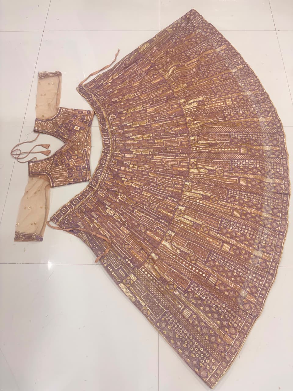 Mauve & Gold Premium Soft Butterfly Net Heavy Embroidery and Sequins Work Designer Lehenga Choli Set