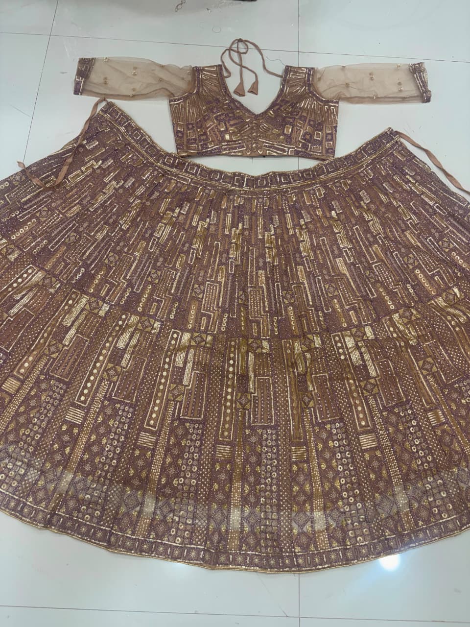 Mauve & Gold Premium Soft Butterfly Net Heavy Embroidery and Sequins Work Designer Lehenga Choli Set