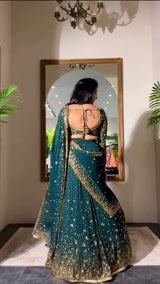 Rama Green Heavy Embroidery & Sequins Work Premium Georgette Designer Lehenga Choli Set