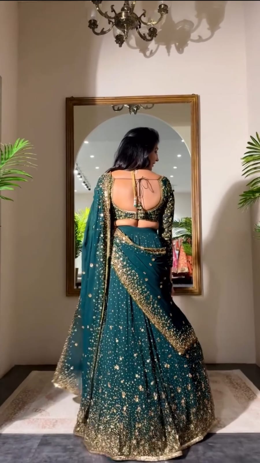 Rama Green Heavy Embroidery & Sequins Work Premium Georgette Designer Lehenga Choli Set