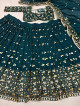 Rama Green Heavy Embroidery & Sequins Work Premium Georgette Designer Lehenga Choli Set