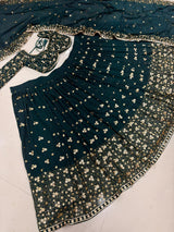 Rama Green Heavy Embroidery & Sequins Work Premium Georgette Designer Lehenga Choli Set