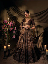 Rich Coffee Brown Heavy Thread, Sequins & Dori Embroidered Thai Silk Designer Bridal Lehenga Choli Set