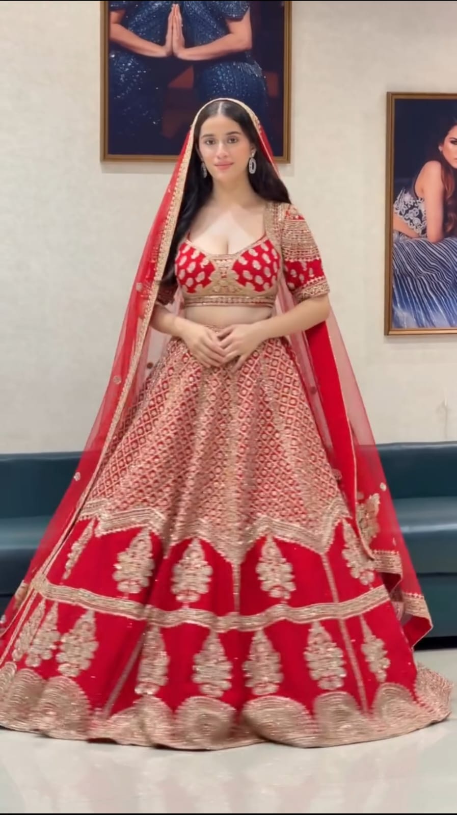 Royal Red Heavy Sequins, Dori & Zari Embroidered Kesariya Satin Bridal Lehenga Choli Set