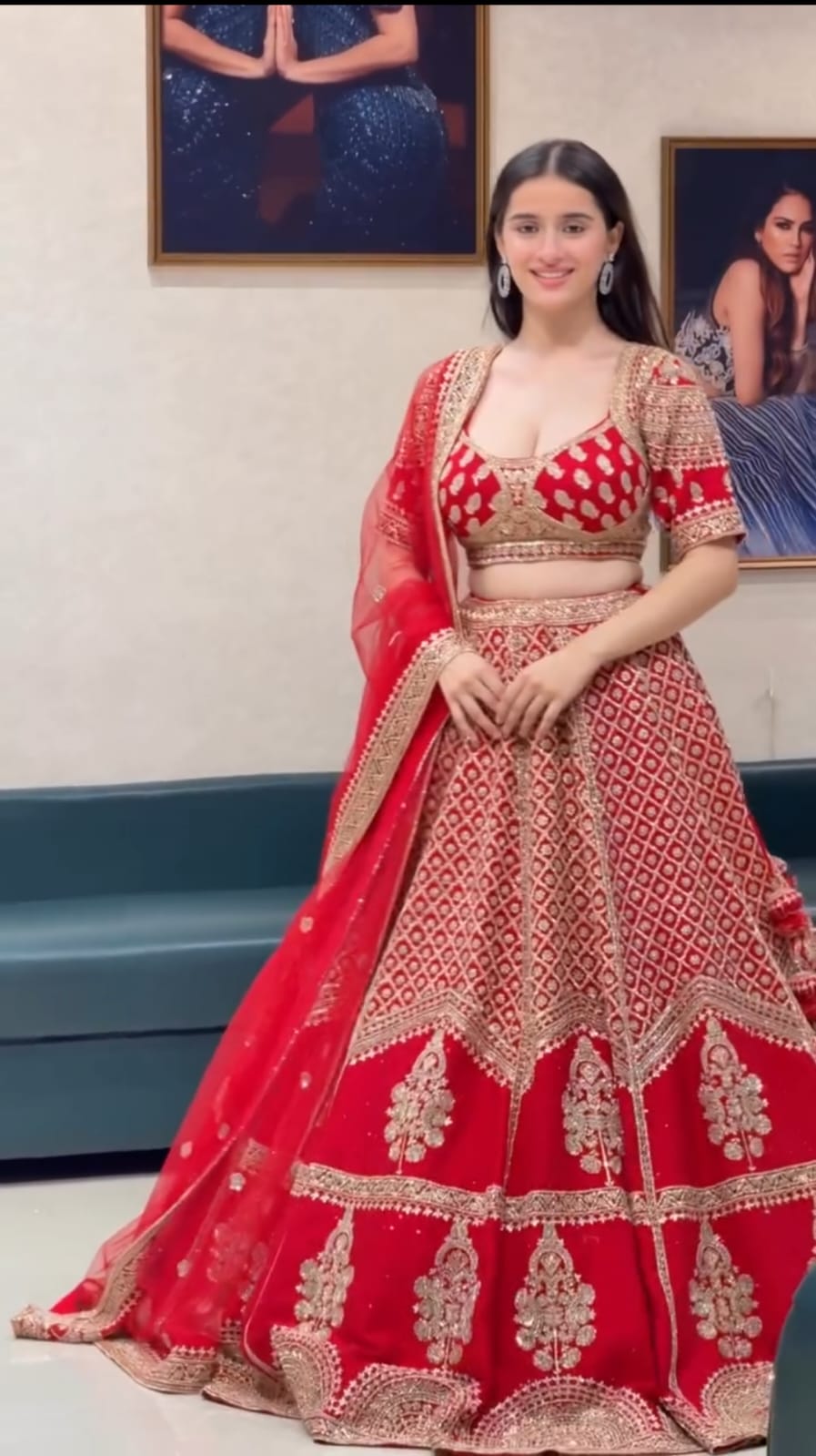 Royal Red Heavy Sequins, Dori & Zari Embroidered Kesariya Satin Bridal Lehenga Choli Set