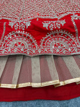Royal Red Heavy Sequins, Dori & Zari Embroidered Kesariya Satin Bridal Lehenga Choli Set