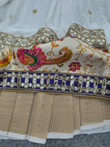 White & Multi-Color Printed Faux Georgette Designer Lehenga Choli with Sequins, Foil Mirror & Zari Gotta Work Set