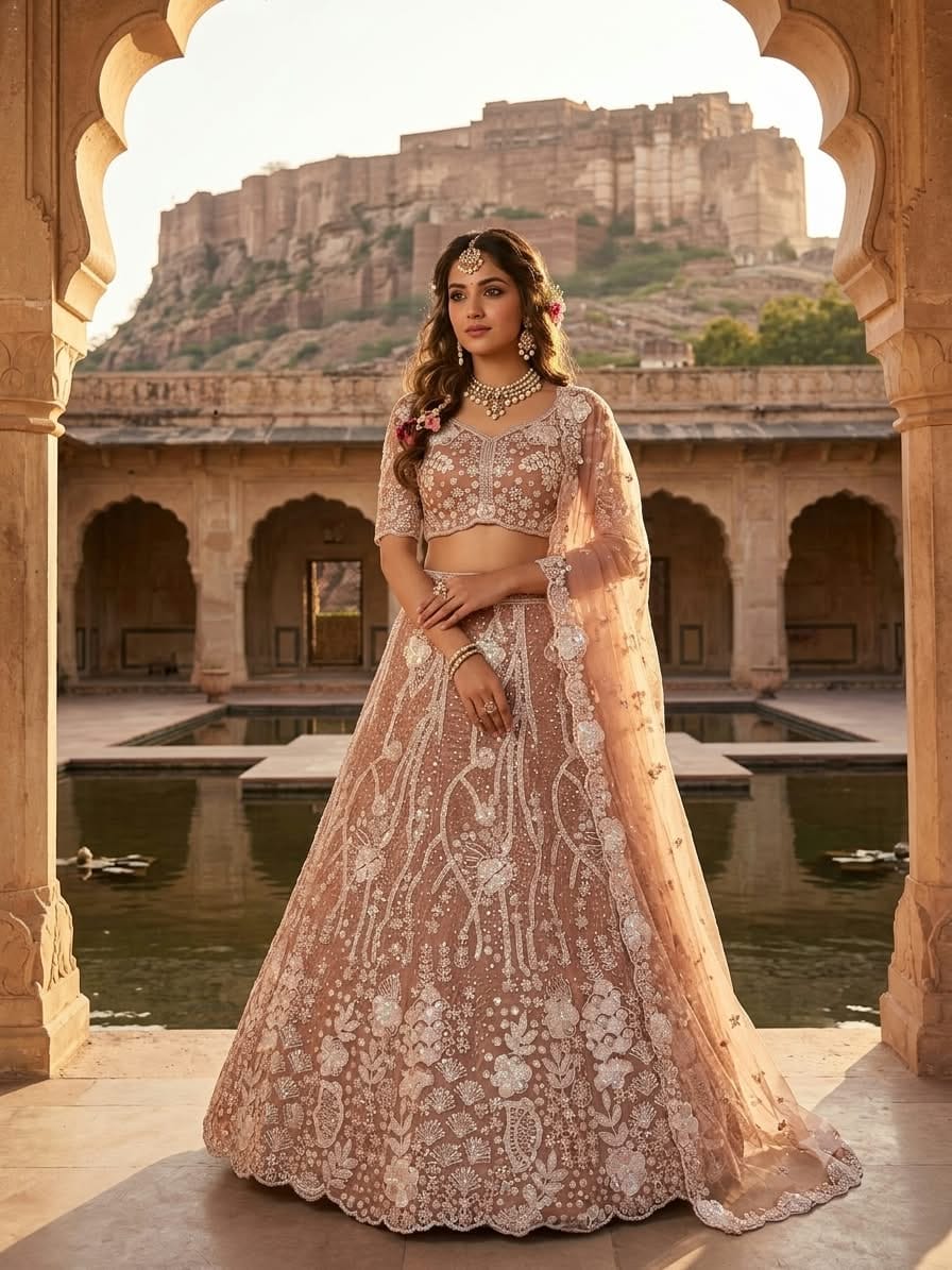 Brown Butterfly Soft Net Heavy Sequins and Dori Work Designer Bridal Lehenga Choli with Soft Net Dupatta