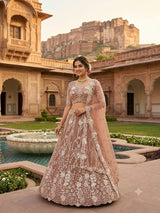 Brown Butterfly Soft Net Heavy Sequins and Dori Work Designer Bridal Lehenga Choli with Soft Net Dupatta