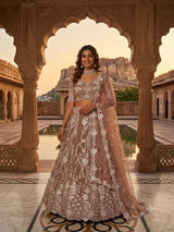 Brown Butterfly Soft Net Heavy Sequins and Dori Work Designer Bridal Lehenga Choli with Soft Net Dupatta