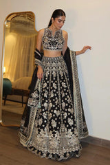 Black Heavy Sequins, Zari & Dori Embroidered Premium Chinon Silk Designer Bridal Lehenga Choli Set