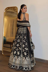 Black Heavy Sequins, Zari & Dori Embroidered Premium Chinon Silk Designer Bridal Lehenga Choli Set