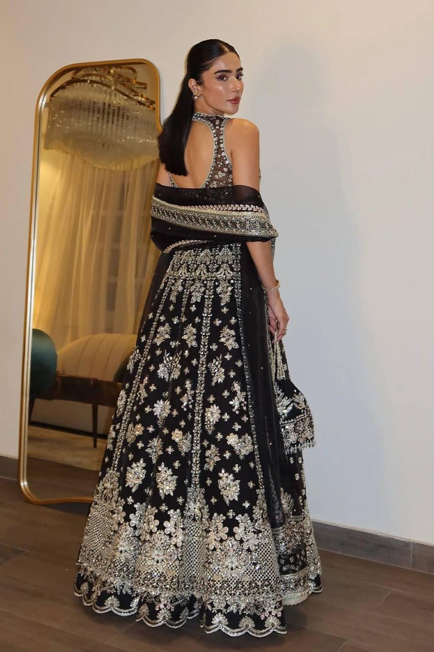 Black Heavy Sequins, Zari & Dori Embroidered Premium Chinon Silk Designer Bridal Lehenga Choli Set