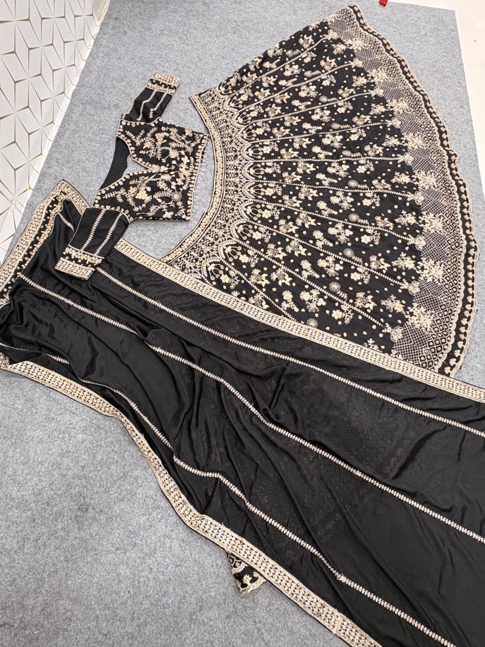 Black Heavy Sequins, Zari & Dori Embroidered Premium Chinon Silk Designer Bridal Lehenga Choli Set