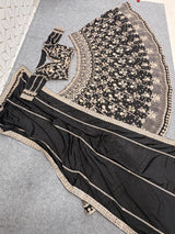 Black Heavy Sequins, Zari & Dori Embroidered Premium Chinon Silk Designer Bridal Lehenga Choli Set