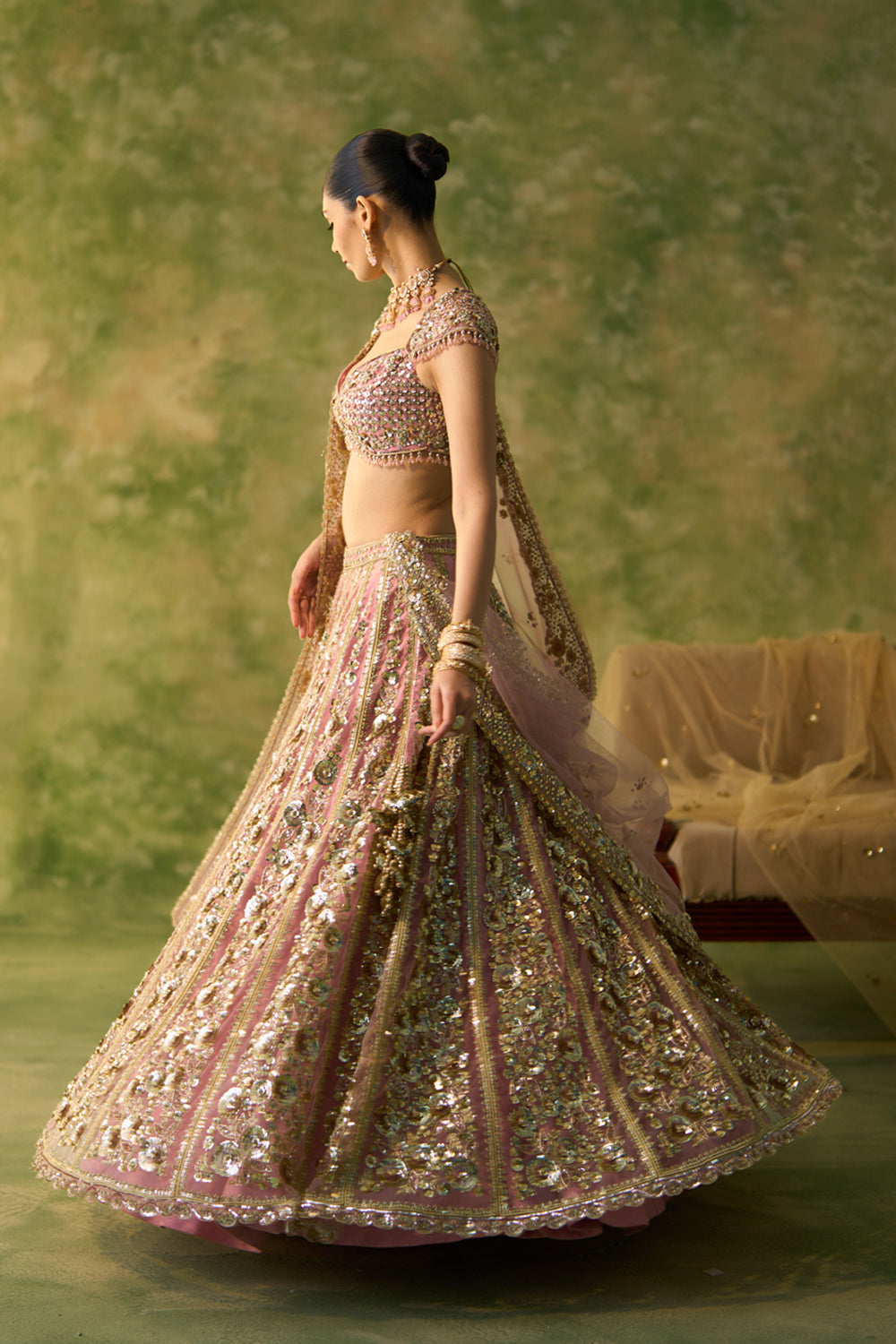 Pink Soft Net Heavy Sequins, Zari & Dori Embroidered Designer Bridal Lehenga Choli Set