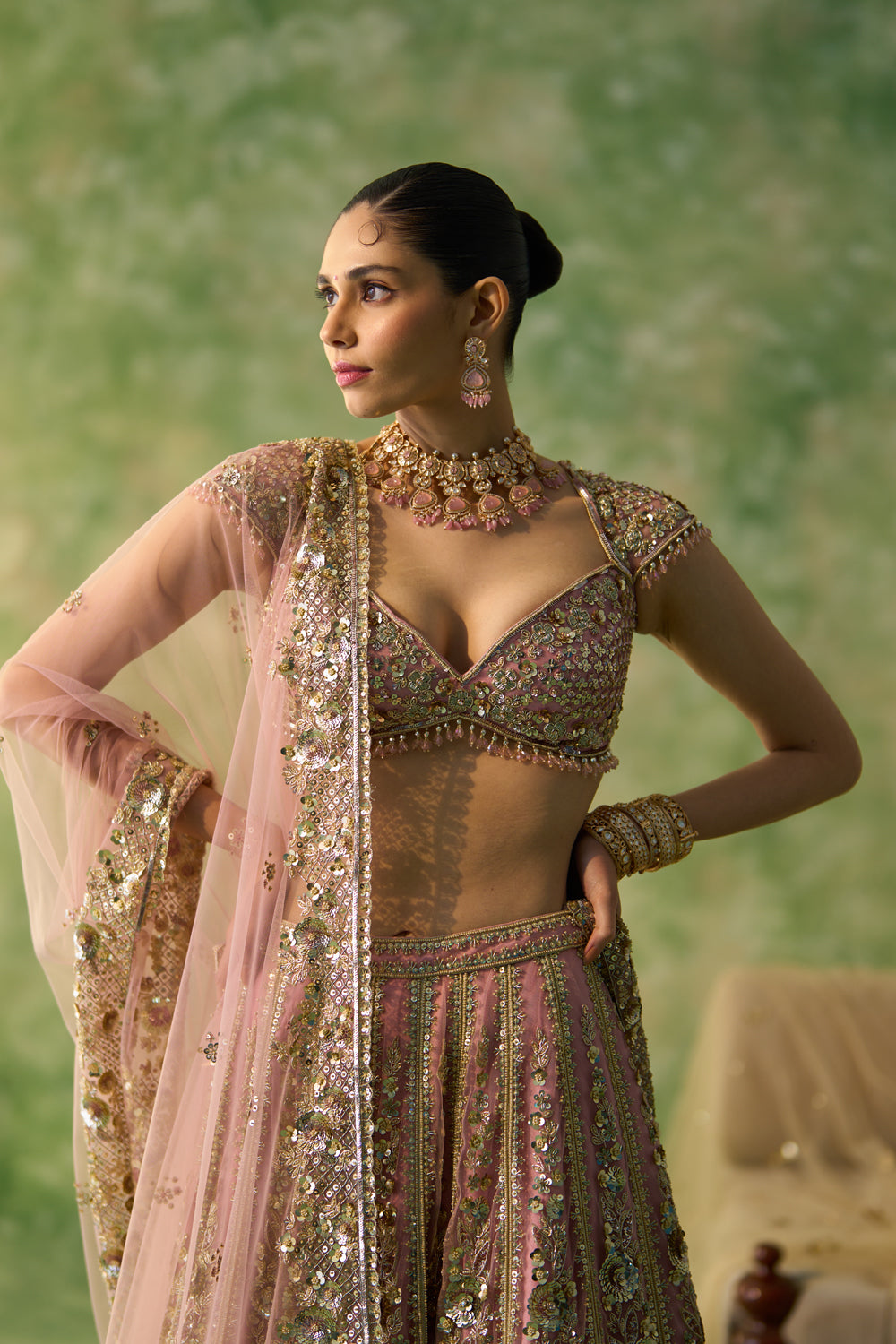Pink Soft Net Heavy Sequins, Zari & Dori Embroidered Designer Bridal Lehenga Choli Set