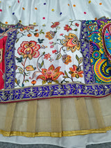 White & Multi-Color Malai Satin Silk Designer Lehenga Choli with Digital Print & Real Mirror Work