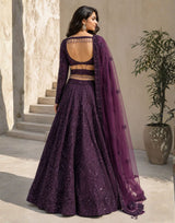 Deep Purple Heavy Sequins & Dori Embroidered Premium Kasturi Silk Bridal Lehenga Choli Set