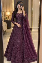 Deep Purple Heavy Sequins & Dori Embroidered Premium Kasturi Silk Bridal Lehenga Choli Set