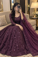 Deep Purple Heavy Sequins & Dori Embroidered Premium Kasturi Silk Bridal Lehenga Choli Set