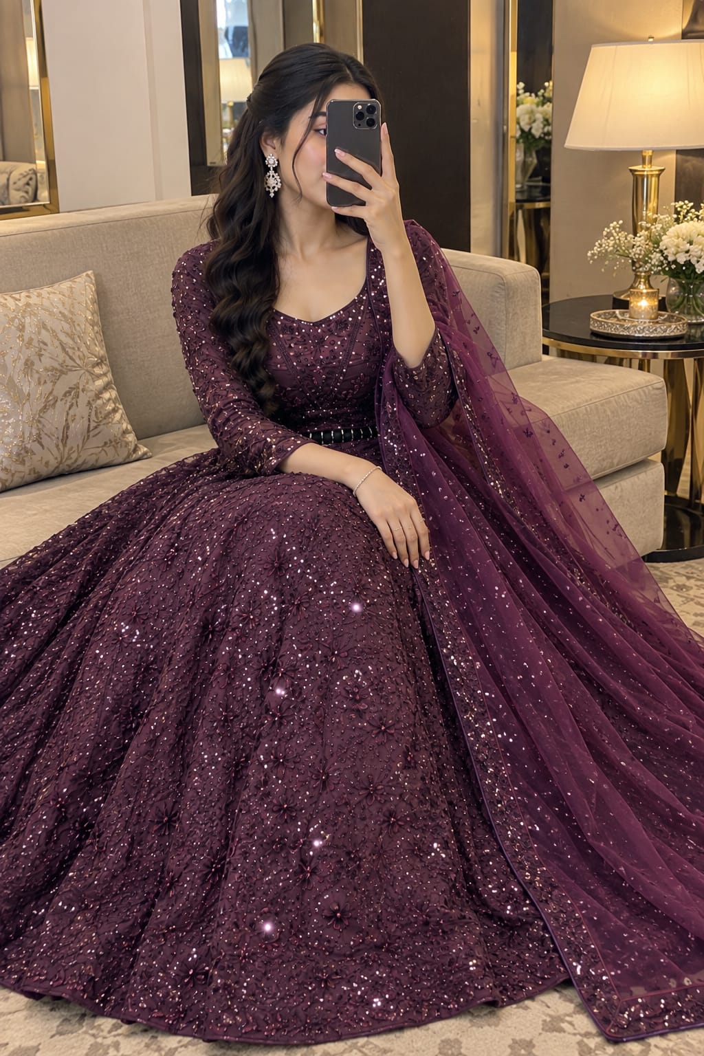 Deep Purple Heavy Sequins & Dori Embroidered Premium Kasturi Silk Bridal Lehenga Choli Set