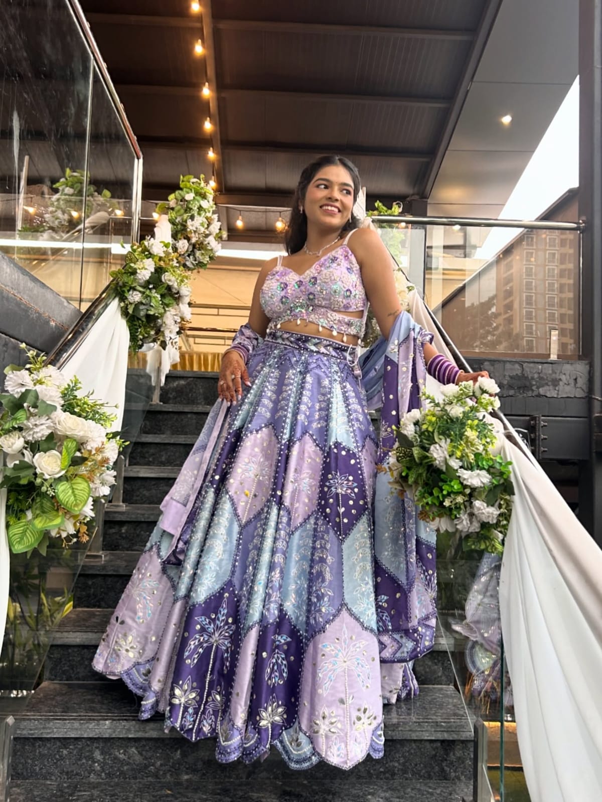Lavender & Purple Premium Chinon Silk Designer Lehenga Choli with Digital Print & Heavy Mirror Work