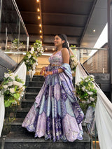 Lavender & Purple Premium Chinon Silk Designer Lehenga Choli with Digital Print & Heavy Mirror Work