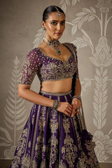 Royal Purple Heavy Sequins & Zari Embroidered Premium Faux Georgette Designer Bridal Lehenga Choli