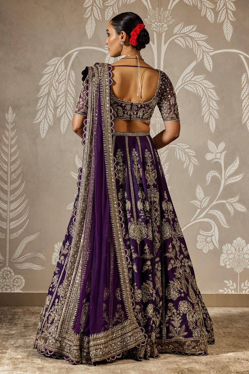 Royal Purple Heavy Sequins & Zari Embroidered Premium Faux Georgette Designer Bridal Lehenga Choli